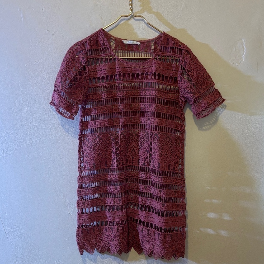 Mango Lace Dress in Burgundy